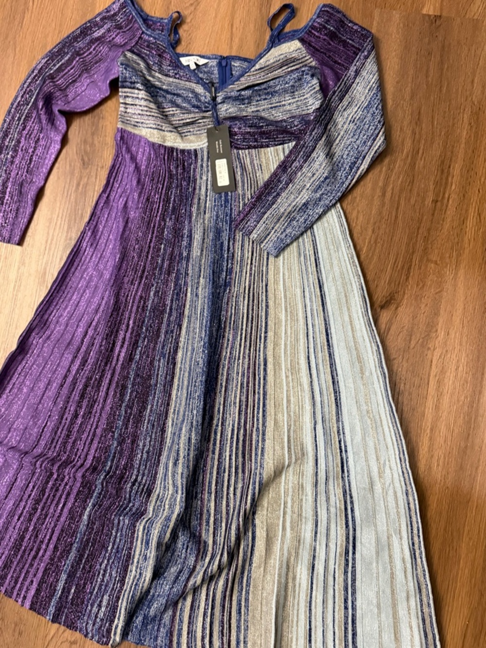 Misook Striped Knit Maxi Dress in Purple, Blue & Cream